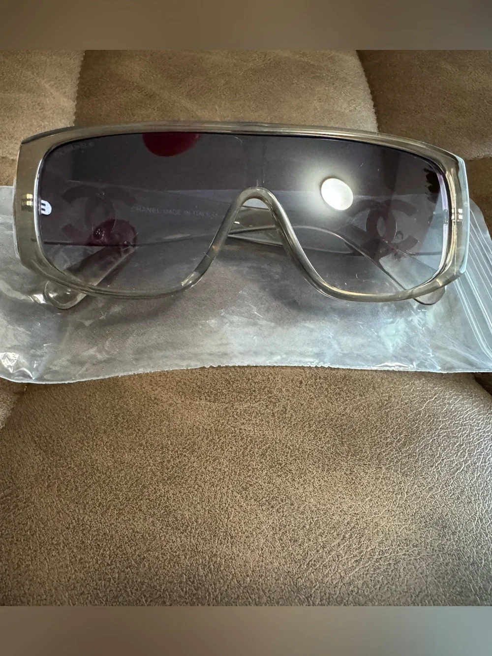 Clear Frame Shield Sunglasses with Smoke Lenses
